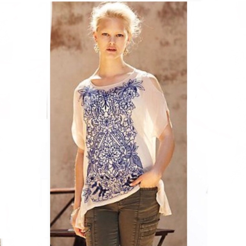 Anthro BARASCHI embroidered top